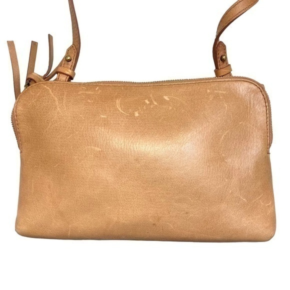 Madewell tan neutral leather double zipper crossbody bag